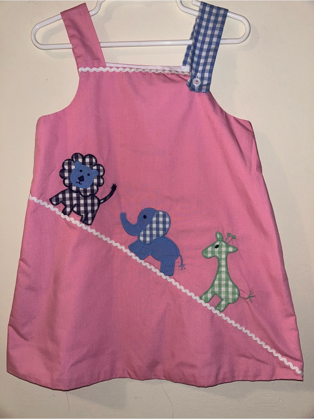 Beaufort Bonnet Girls 4T Appliqué Safari Animals Dress Pink elephant giraffe
